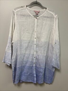 Saint Tropez West 100% Linen Ombre‎ Striped Tunic Blouse Size Large